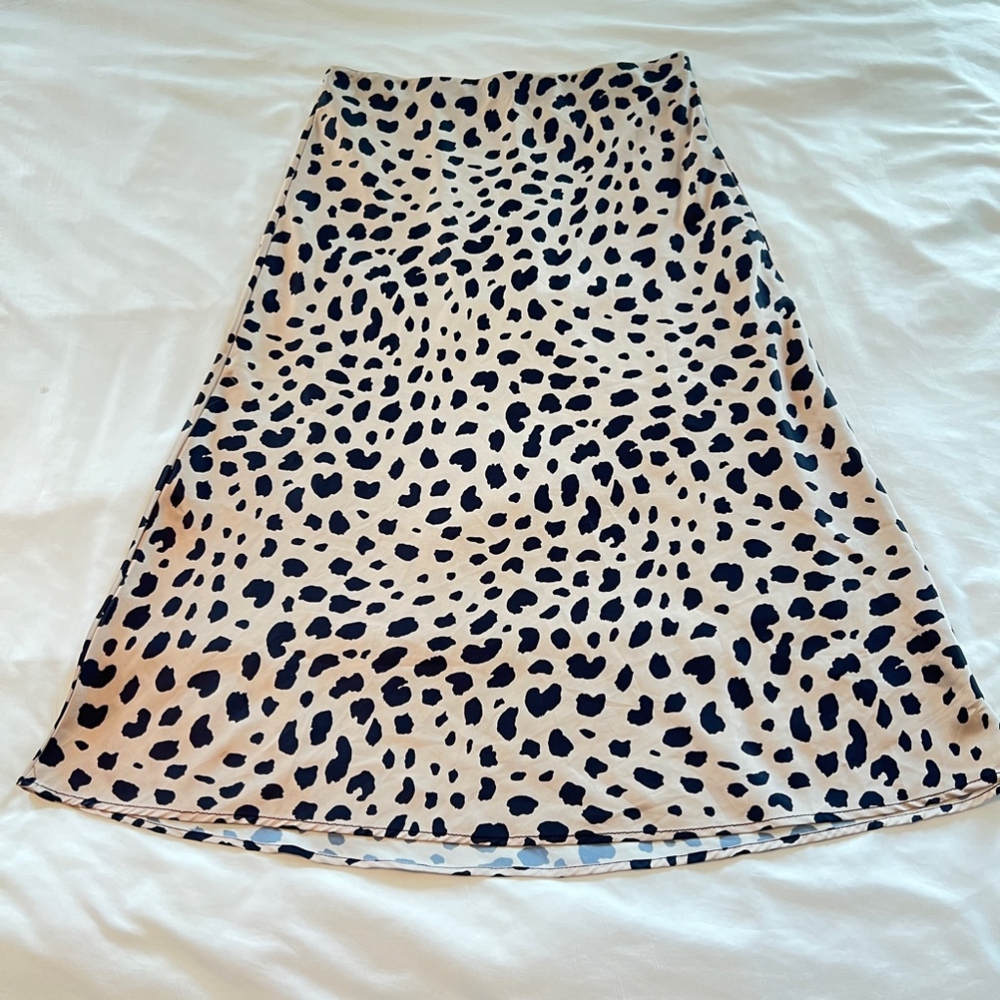 Women's Leopard Silky Skirt M Beige Black